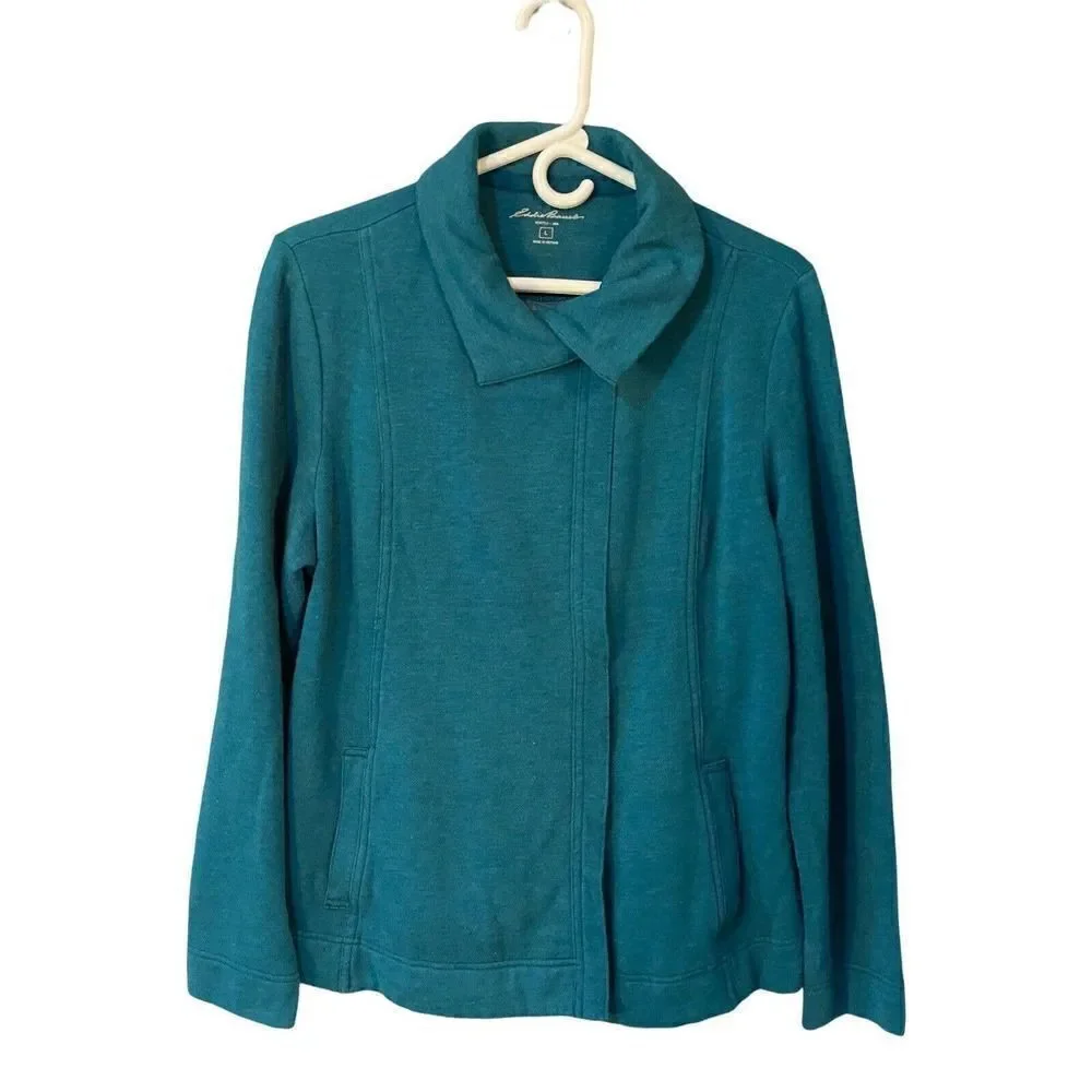 Eddie Bauer Women's Sz LG Teal Outdoor Fleece Lined Snap Button Front Jacket